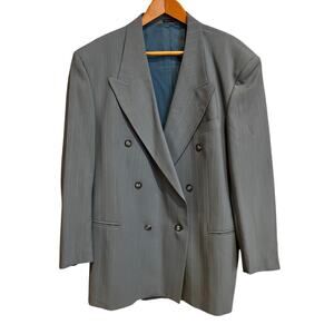 Lanificio Campore Double Breasted‎ Pinstripe Blazer Blue Wool Microfiber Size 54